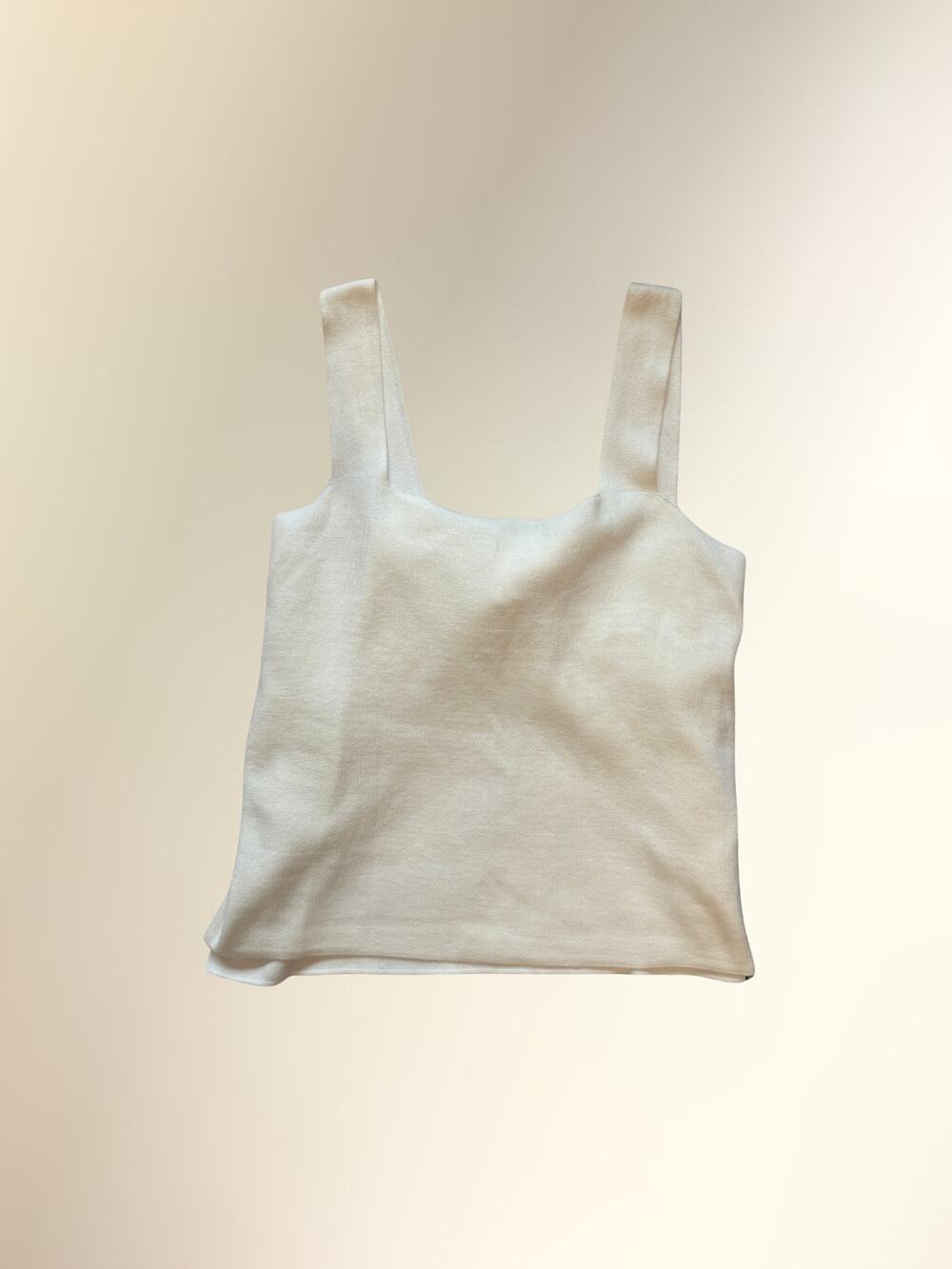 Anthropologie Cream Ribbed Knit Square Neck Tie Back Tank Top Women's XL